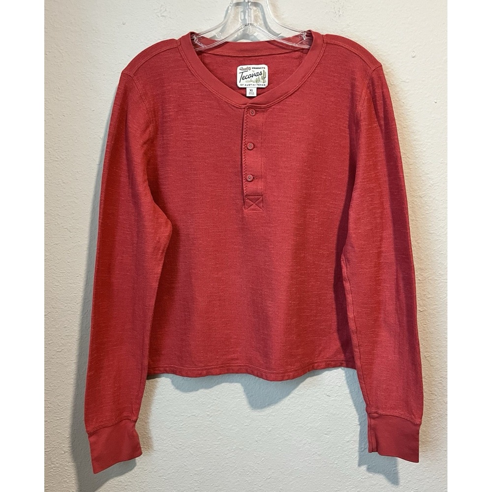 Tecova's Women's Henley Shirt Size XL Coral Pink Classic Western 100% Cotton